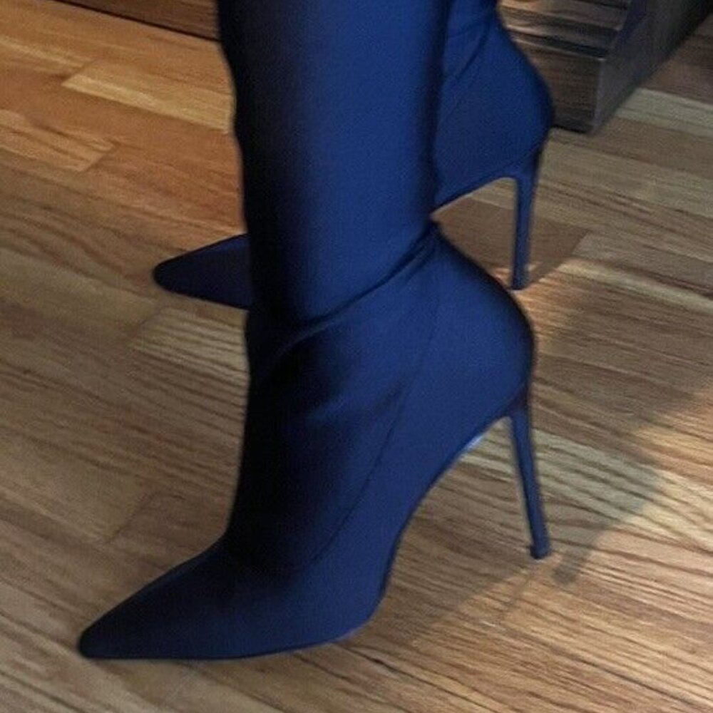 👠 👢 STUART WEITZMAN BLACK STRETCH SATIN HIGH BOOT SIZE 8 - Picture 7 of 16